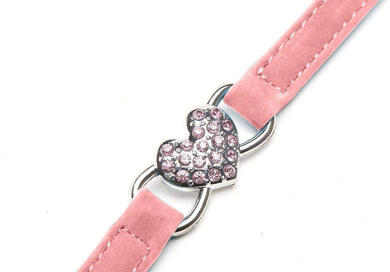 CHUKCHI Pink Soft Velvet Safe Cat Adjustable Collar with Crystal Heart Charm and Bells 8-11 Inches(Black+Red+Pink+Blue) - Image 2